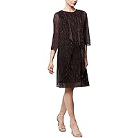 S.L. Fashions Women's Chiffon Tier Jacket Dress with Bead Neck-Close Out, Fig, 12