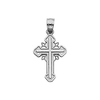 14K White Gold Cross Religious Pendant - Crucifix Charm Polish Finish - Handmade Spiritual Symbol - Gold Stamped Fine Jewelry - Great Gift for Men & Women for Occasions, 18 x 15 mm, 1.2 gms