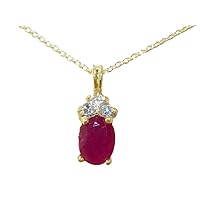Solid 10K Yellow Gold Natural Ruby & Diamond Pendant & Chain Necklace (0.18 cttw, H-I Color, I2-I3 Clarity)