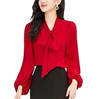 Real Silk Shirt Women's Loose Button Up Blouse Long Sleeve Shirts for Women Solid Office Lady Work Wear Blouses
