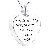 Cremation Jewelry for Ashes - Memorial Keepsake for Bible Prayer Ashes Urn Pendants Silver Heart Cremation Necklace for Ashes
