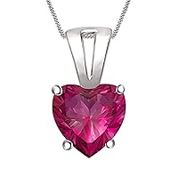 Fashion Lovely Necklace Pendant Heart Shaped Created Ruby Solitaire Prong Set 14K White Gold Plated 925 Sterling Sliver For Womens, Girls (5MM To 10MM)