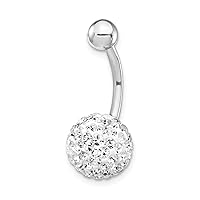 10k White Gold With 10mm White Crystal Ball Belly Ring Dangle Jewelry Gifts for Women