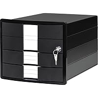IMPULS 2.0 Lockable Drawer Box with 3 Closed Drawers for DIN A4/C4 Including Labelling Labels Document Box Base with Pull-Out Lock Furniture Friendly Rubber Feet 1018-13 Black