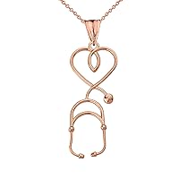 STETHOSCOPE HEART PENDANT NECKLACE IN ROSE GOLD - Gold Purity:: 10K, Pendant/Necklace Option: Pendant Only