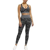 Women Workout Sets 2 Pieces Suits High Waisted Yoga Leggings with Stretch Sports Bra Gym Tracksuits Active Set