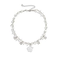 Pehvdkuq Transparent Star Charms Pendant Choker Y2K Healing Crystal Necklace Summer Jewelry with Silver Chains for Teen Girls Women, Clear