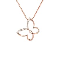 VVS Beautiful Butterfly Pendant in 14K White/Yellow/Rose Gold with 0.18 Ct Round Natural Diamond & 18k Gold Chain Necklace for Women | Elegant Diamond Pendant for Wife, Sister, Grandmother (IJ, I1-I2)