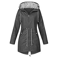 Waterproof Rain Jacket for Women Lightweight Adjustable Drawstring Waist Windbreaker Zip Up Hooded Pockets Raincoat