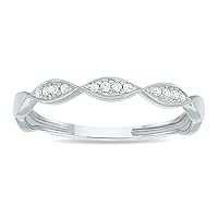 SZUL Women's Dainty Thin Diamond Wedding Stackable Band in 10K White Gold