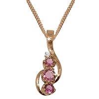 Solid 9ct Rose Gold Natural Pink Tourmaline & Diamond Womens Pendant & Chain Necklace - Choice of Chain lengths