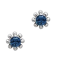 Multi Choice Round Shape Gemstone 925 Sterling Silver Floral Solitaire Tiny Stud Earring (london-blue-topaz)