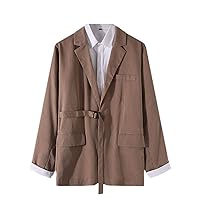 Men Blazer Solid Color Lapel Long Sleeve Harajuku Pockets Casual Suits Streetwear Elegant Thin Coats