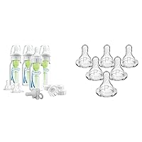 Dr. Brown's Anti-Colic Breast to Bottle Feeding Set with Slow Flow Nipples & Natural Flow Preemie Flow Narrow Baby Bottle Silicone Nipple