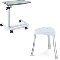 OasisSpace Overbed Table, Hospital Bed Table with Holder Corner Shower Stool - Triangle Spa Shower Seat for Inside Shower