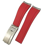 Rubber Watchband 20mm Silicone Strap Fit for Rolex Daytona Submariner GMT Yacht Master Silver Curved Metal Link Watch Bracelets (Color : Red, Size : 20MM)