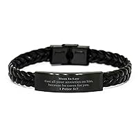 Mum In Law Cast all your anxieties on him, because he cares for you. 1 Peter 5:7, Mum In Law Birthday Christmas Braided Leather Bracelet Baptism Bible Verse Inspirational Christian Gifts for Mum