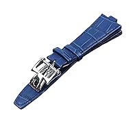 25x9 mm Genuine Leather Convex Interface Watch Strap for Vacheron Constantin Overseas Bamboo Grain Watch Bands (Color : Blue, Size : 25x9MM)