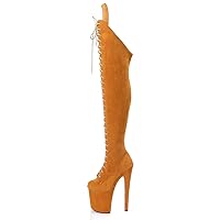 Orange Flock Cross Dressing Round Toe 20cm Thin Heels Lace Up Strip Pole Dance Women's Shoes Nightclub Exotic Dancer Gothic Punk