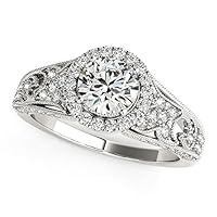 14k White Gold Diamond Engagement Ring Baroque Shank Design 1 1/8 cttw