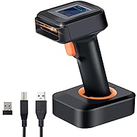 Tera Pro 1D 2D QR Wireless Barcode Scanner with Display Screen Battery Level Indicator Time Display Works with Bluetooth with Charging Cradle Base for Warehouse Supermarket Library HW0006 Pro