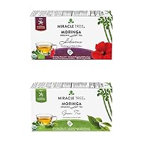 Organic Moringa Superfood Tea, 2 Pack Bundle, 2x25 Individually Sealed Tea Bags (Hibiscus, Green Tea)