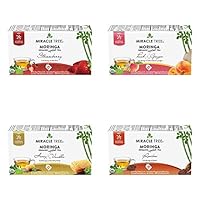 Organic Moringa Superfood Tea, 4 Pack Bundle, 4x25 Individually Sealed Tea Bags (Strawberry, Peach & Ginger, Honey & Vanilla, Rooibos)