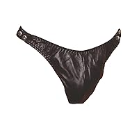 Men's Leather Side Snap Closure Thong Pouch