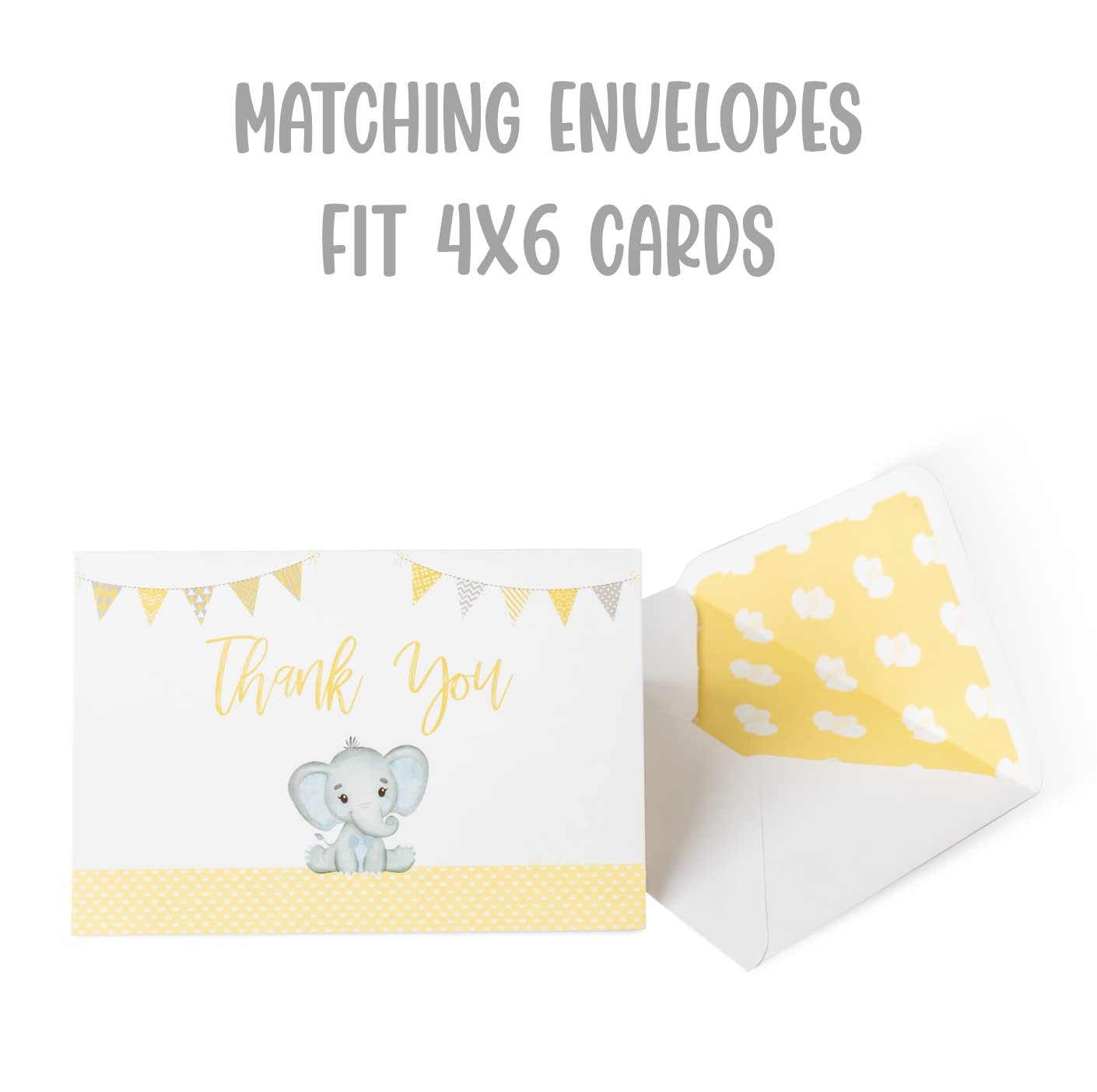 Baby Shower Thank You Cards Boy & Girl | Baby Shower Thank You Cards With Envelopes Girl Boy | 50 Pack Yellow Watercolor Elephant | Gender Neutral Baby Shower Card | Thank You Cards Baby Shower | New Baby Card