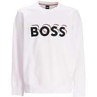 BOSS Men's Soleri White Logo Crew Neck Sweatshirt (US, Alpha, XX-Large, Regular, Regular, White)