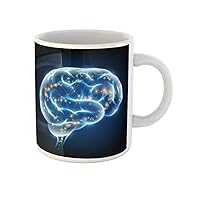 Coffee Mug Nervous Glowing Human Brain Nerve Cells Stock System Technology 11 Oz Ceramic Tea Cup Mugs Souvenir for Family Friends Coworkers