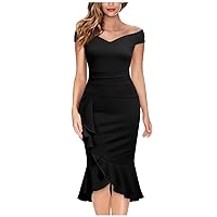 YUTANRAL Summer Dresses for Women 2023 Formal Wedding Guest Cocktail Prom Dress Sexy Off The Shoulder Club Bodycon Dresses