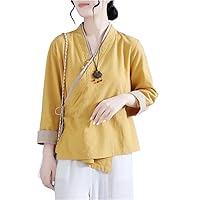 Cotton Linen Shirt Women' Spring Ethnic Suit Top Embroidery Loose Chinese Style Tradition Blouse