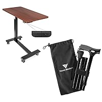 Vaunn Medical Electric Overbed Table with Wheels and Adjustable Folding Cane Bundle