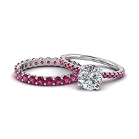 Choose Your Gemstone Hidden Halo Diamond CZ Ring With Gemstone Band sterling silver Round Shape Wedding Ring Sets Minimal Modern Design Birthday Gift Wedding Gift US Size 4 to 12