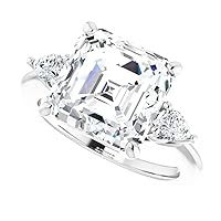 Moissanite 10k Solid Gold 6 Carat Asscher Cut VVS1 Genuine Moissanite Diamond Solitaire Wedding Ring in White, Yellow or Rose GOLD