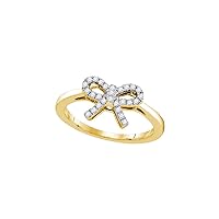 The Diamond Deal 10kt Yellow Gold Womens Round Diamond Ribbon Bow Knot Ring 1/6 Cttw