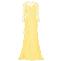 Women's Long Sleeves Formal Mother of The Bride Dresses with Jacket Chiffon Elegant Wedding Guest Dress