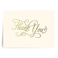 Designer Greetings Bulk Blank Thank You Cards for Any Occasion, Gold Foil Embossed Script (100 Foil-Embossed Thank-You Notes and Envelopes), White, 100 ct (000-06920-001)