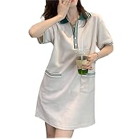 Casual Sport Student Cute Sweet Mini Polo Dress Summer Women Korean Short Sleeve Pockets Streetwear Dresses