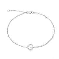 925 Sterling Silver Initial G Single Cut Micro Pave Set 0.05 dwt Diamond Bracelet