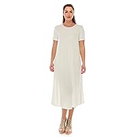 Jostar Women's Tank Long Dress – Plus Size Short Sleeve Scoop Neck Casual Swing Flowy Solid T Shirt One Piece