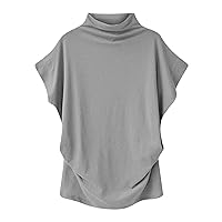 Turtleneck Doll Sleeve T-Shirt, Solid Mock Neck Dolman Flare Bell Sleeve Shirts, Plus Size Short Sleeve Basic Tops