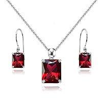 B. BRILLIANT Sterling Silver Genuine or Synthetic Gemstone Octagon-Cut Solitaire Drop Dangle Earrings & Necklace Jewelry Set for Women with Gift Box