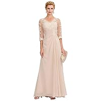 Plus Size Mother of The Bride Dresses Elegant V Neck Floor Length Chiffon Half Sleeve with Appliques Side Draping