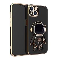 Case for iPhone 15 Pro,Fun 6D Plating Astronaut Design Hidden Folding Kickstand Soft TPU Shockproof Bumper Cartoon Cute Phone Case for iPhone 15 Pro (6.1 inch) 2023 (Black)