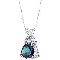 PEORA 14K White Gold 6.52 Carats Created Alexandrite and Lab Grown Diamond Pendant, Color-changing Trillion Cut 11mm