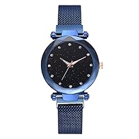 Women Watches Quartz Movement Stainless Steel Wristwatch with Starry Sky Dial