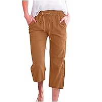 Pants for Women Fall Summer Linen Loose Fit Ruched Flared Wide Leg Straight Leg Plain Bootcut Leg Pants Women 2024