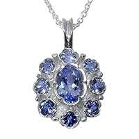 Ladies Solid 925 Sterling Silver Natural Tanzanite Pendant Necklace with English Hallmarks